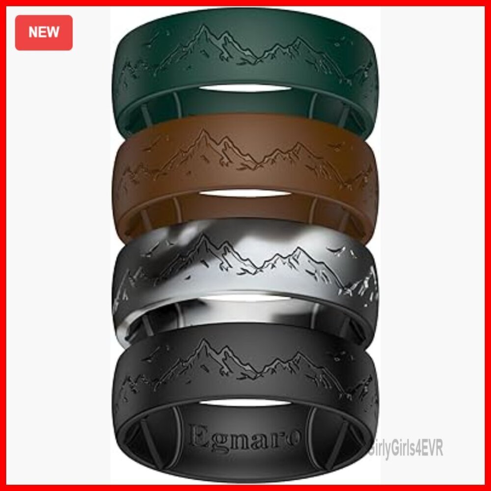Men's Silicone Wedding Ring Set 8.5mm Wide Workout Gym Travel Safe